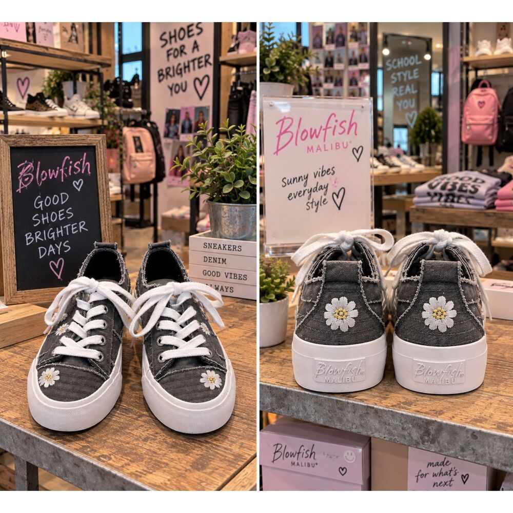 Blowfish Malibu Sadie Sun Daisy Embroidered Platform Sneakers Gray Size 7
